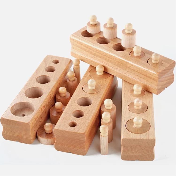 

Teaching Aid Knobbed Pressure Cylinders Blocks Wood Preschool Montessori Educational Toys Sensorial Material For Children Set