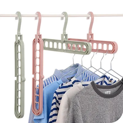 

DYS039 Creative Multifunctional Hanger Home Storage Clothes Support Wardrobe Folding Shrinking Rotating 9 Hole Hanger, Multi-color