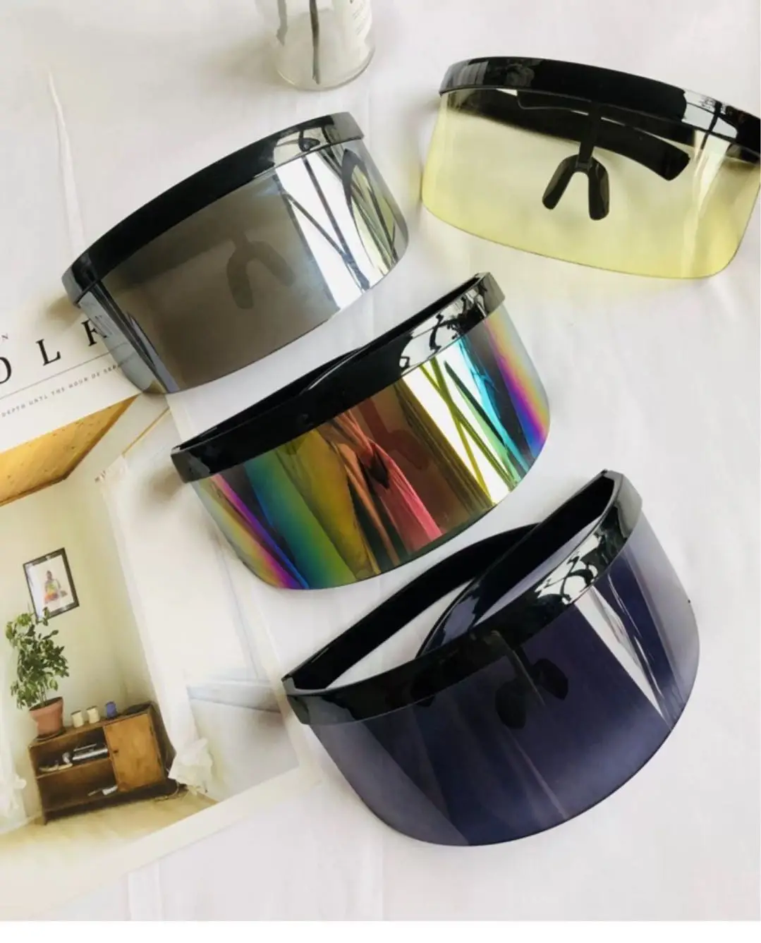

2020 White Transparent Rainbow Oversized Shield Sunglasses eye visorshield visor sunglasses