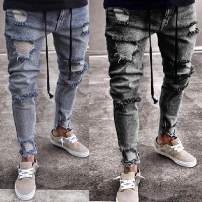 

2021 European And American Fashion Casual New Style Ripped Elasticity Pants Men Denim Jeans, As picture