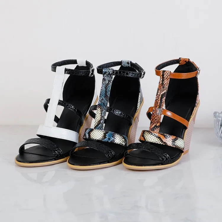 

2021 New Summer Shoes Women Sandals Fashion Casual Back Strap Shoes Lady Thick Sole Sandals Peep Toe Wedges Heel Sandals, White brown blue