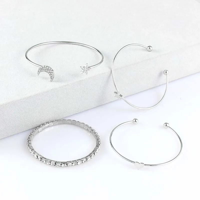 

Creative five-pointed star heart set with rhinestone stars and moon bracelets