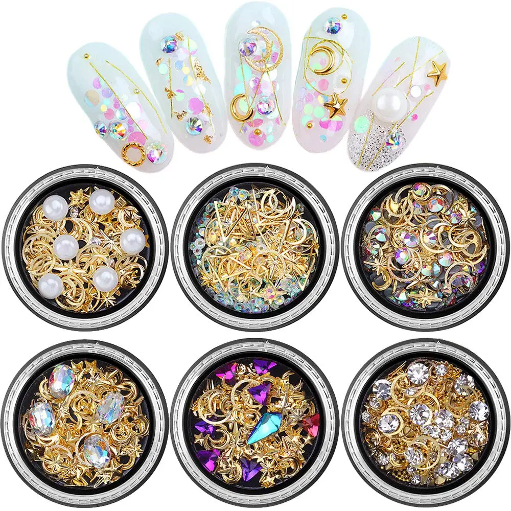 

Nail Art Metal Studs Mixed Colorful 3D Rhinestones Crystals Rivets Diamonds Nails Decals for Fingernail Tips Decorations, Mix color