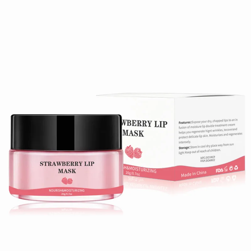 

Wholesale 20g Private Label Organic Vegan Lip Care Sleeping Mask Moisturizing Lighten Lip Lines Repair Strawberry Lip Mask, Pink