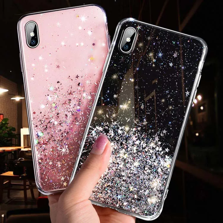 

High Quality Waterproof Hard Material Glue Glitter With Dustproof Plug Phone Back Case Cover For LG K40 / K12 Plus