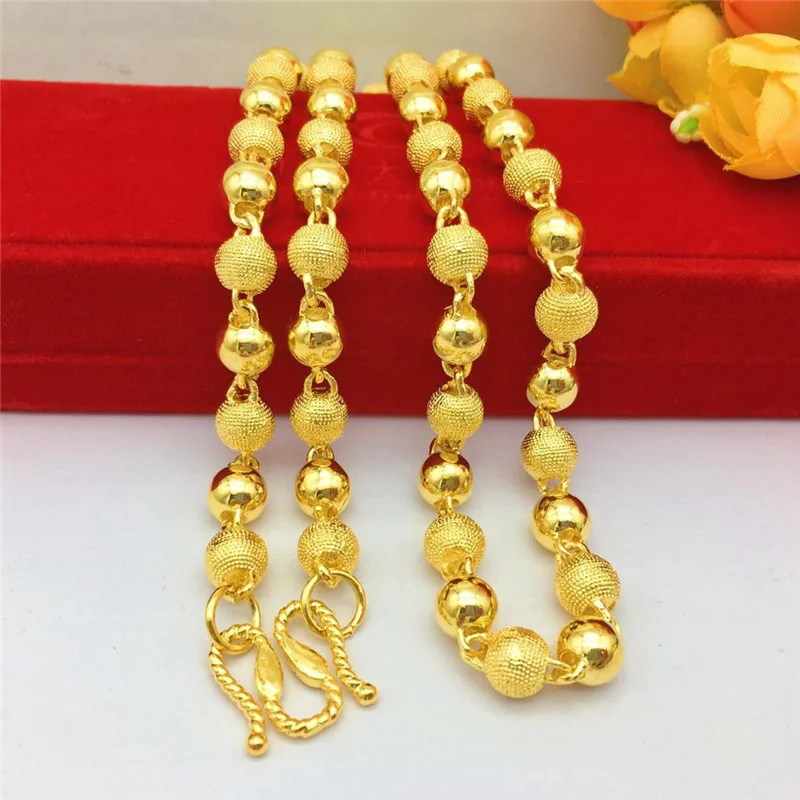 

Luxury 14K Gold Necklace for Men Women Thick Yellow Gold Necklace for Wedding Engagement Anniversary Beads Chain Jewelry Gifts