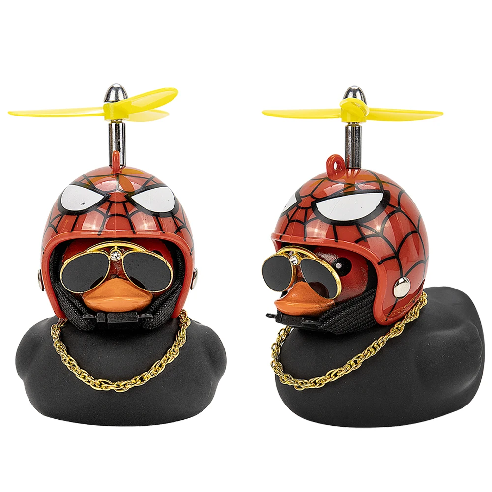 

Bicycle Bell Cycling Mini black rubber duck with helmet for bike and car decoration, Dark duck, as picture helmet