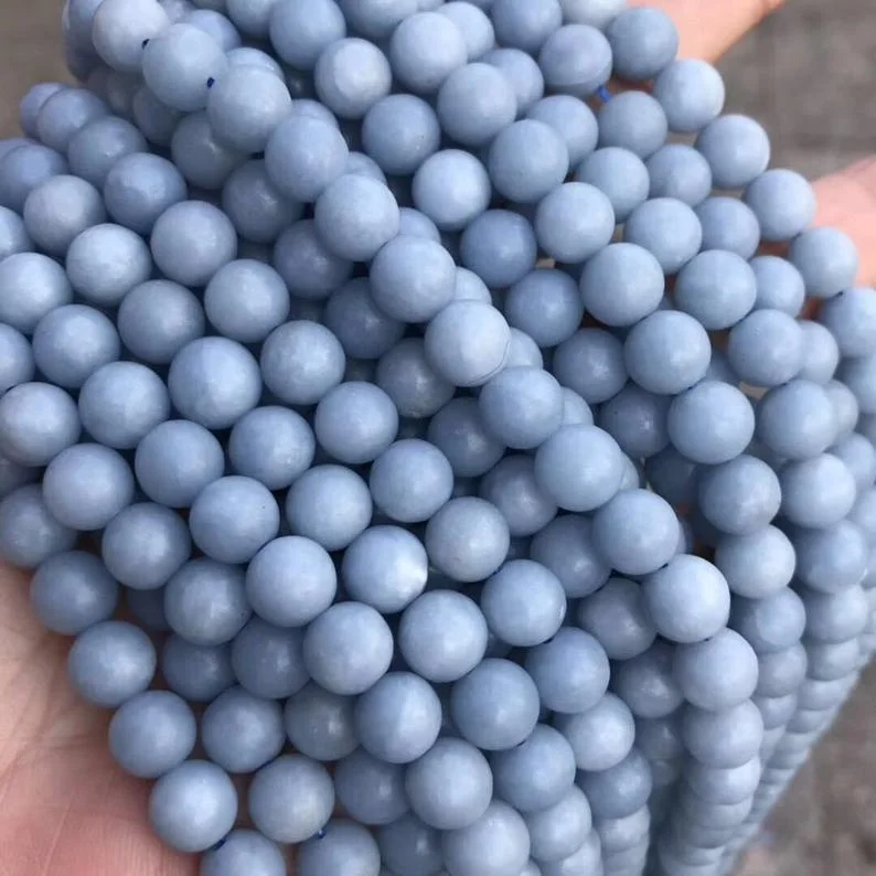 

Genuine Natural Blue Angelite Stone AAA Gemstone Smooth Spacer Round Beads For Handcraft DIY Jewelry Making