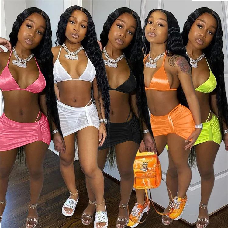 

2021 Summer New Fashion Sexy Thong Designer 3 Piece Bikini Set Three Piece Bikini Set, 5 color