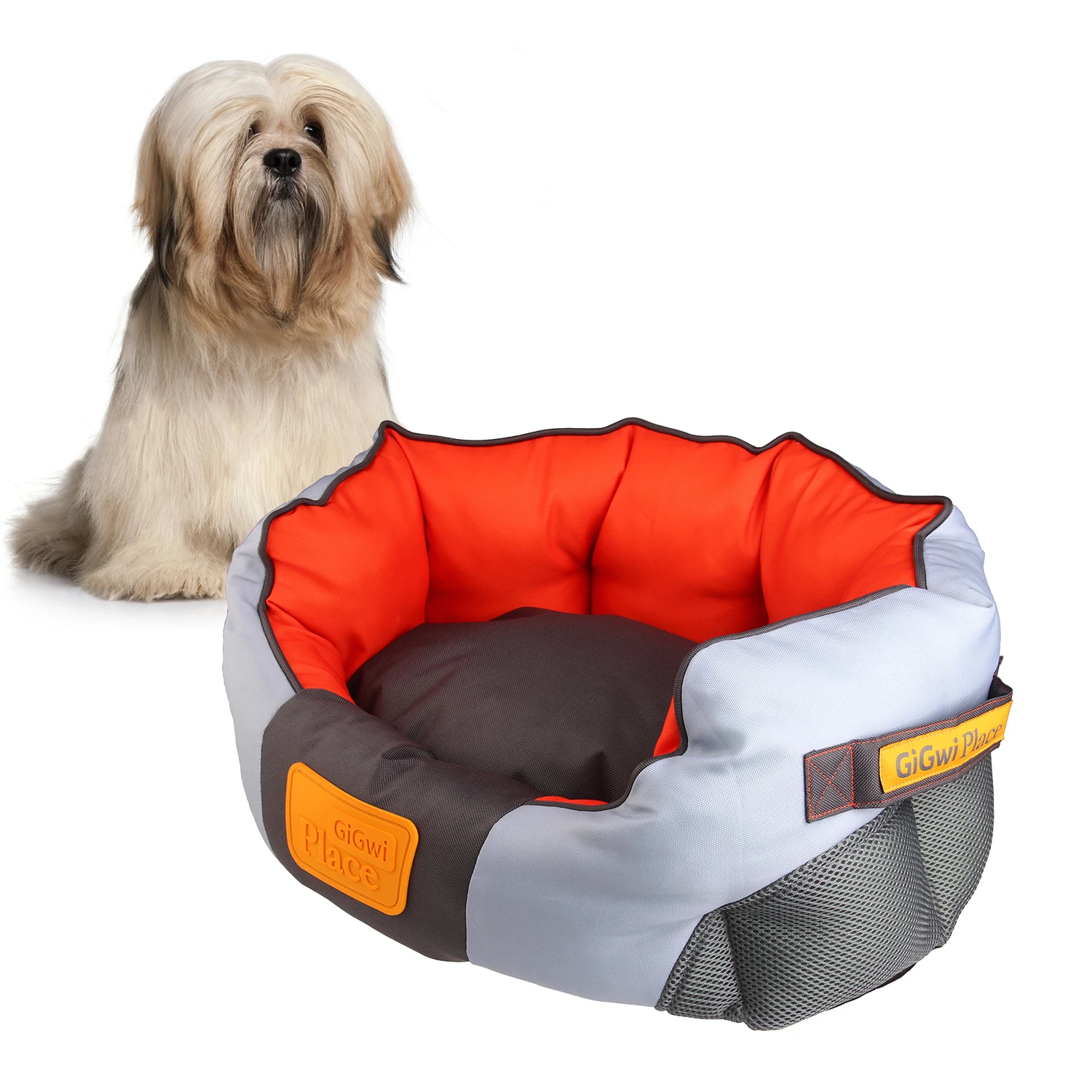 

Best Selling Comfortable Soft Durable Machine Washable Breathable Dog Cushion Removable Mat Luxury Bed, Light gray & reddish orange