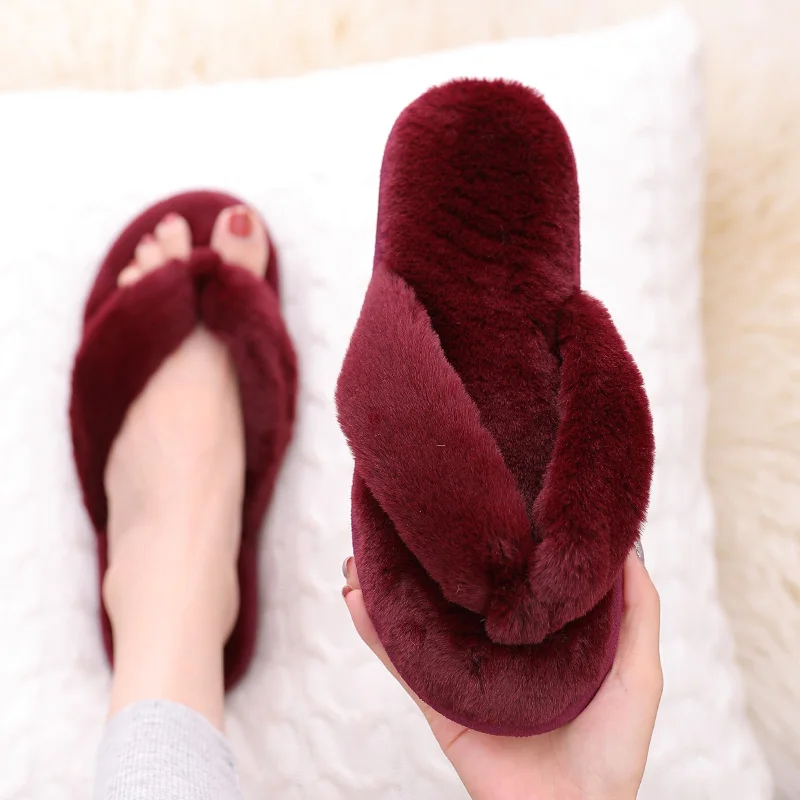 
FZNYL Winter Warm Women Home Shoes Plush Slippers, Ladies Comfort Indoor Bedroom Soft faux Fur Furry Sandal Flip Flops 