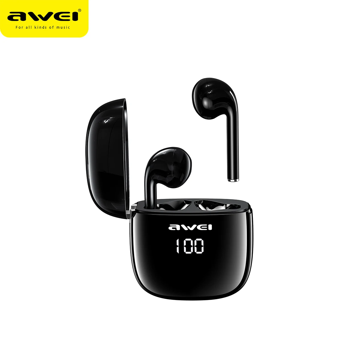 

2020 Private OEM wireless tws earbuds Awei T28P gaming no delay earphones 500mAh Battery Charging Case, Black