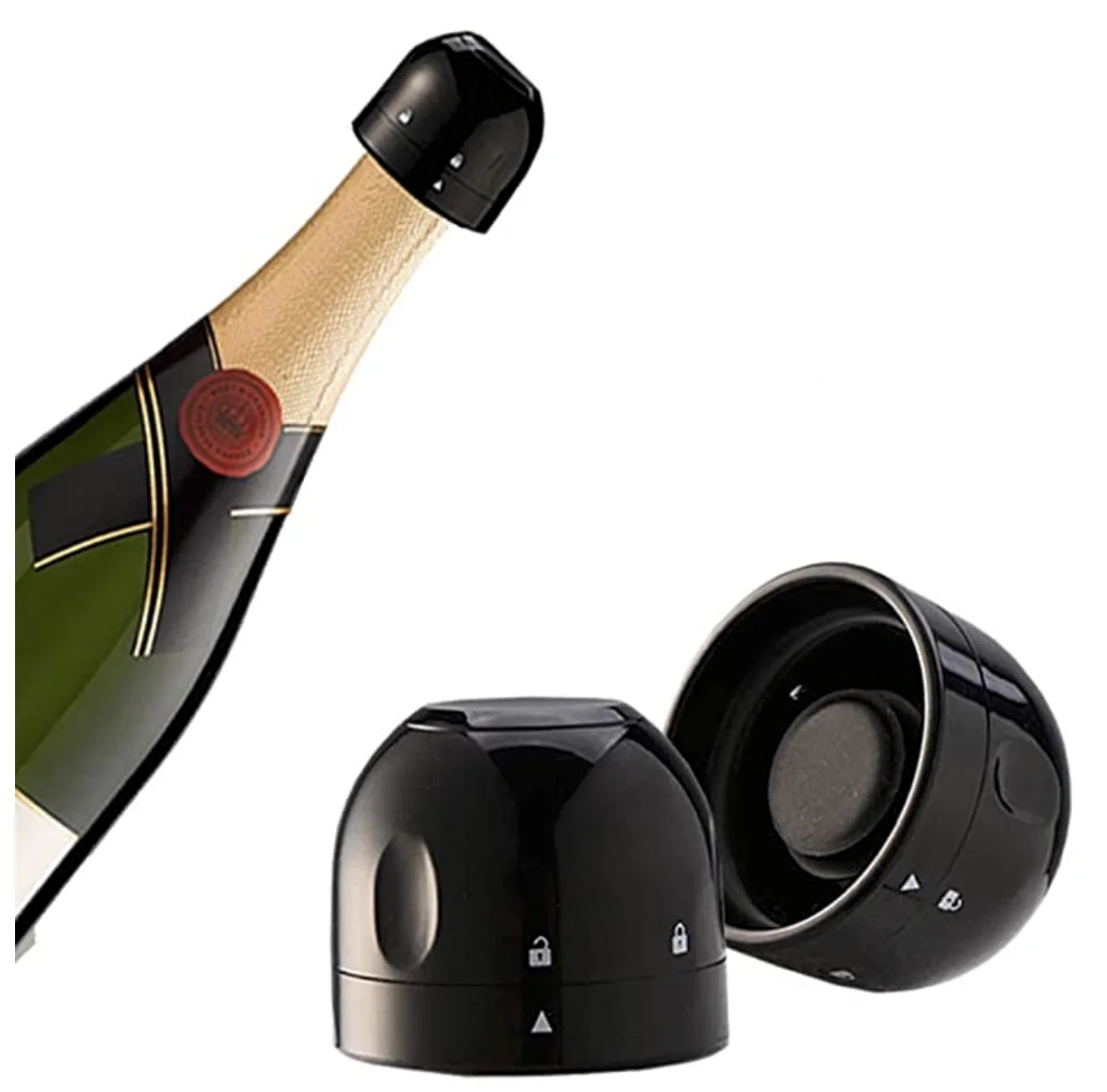 

Custom Logo Top Silicone Sealed Christmas Champagne Wine Vacuum Bottle Stoppers, Black