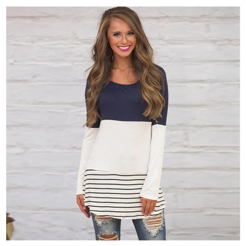 

Hot Sale Fall Women Casual Color Block Lace Inset Long Sleeve T Shirt Tunic Tops, As shown