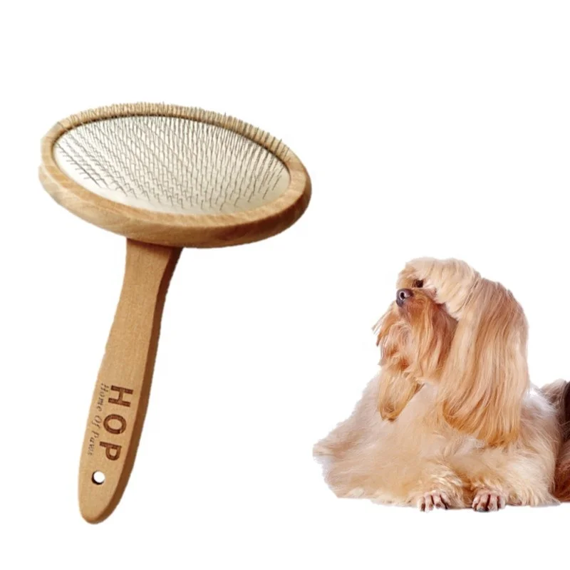 

Factory Wholesale Hair Brushes Self Cleaning Dog Grooming Handle Pin Wire Wood Pet Brush, Customized