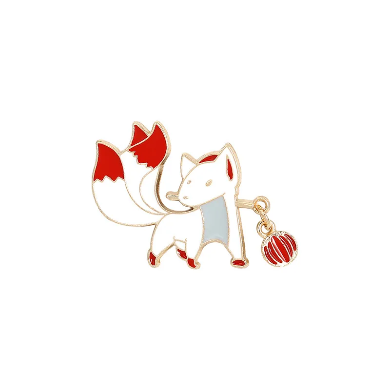 

High Quality Jewelry Supply Men's and Women's Universal Pins Animal Enamel Alloy Badges Nine-tailed Fox Brooch, As picture
