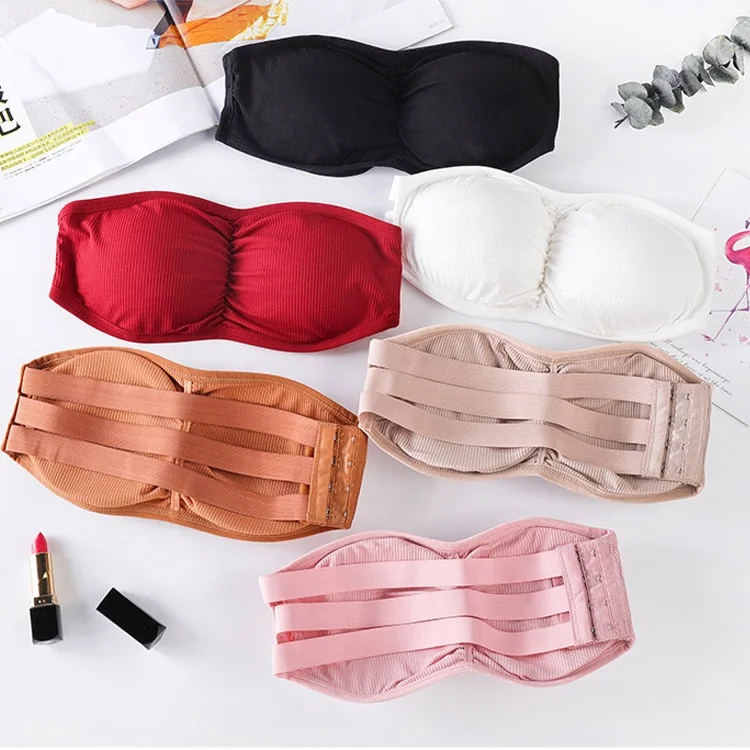 

1912 Factory Wholesale Women's Seamless Push Up Strapless Girl Sexy Tube Bandeau Bra, 6 colors: white, pink, red, black, orange, nude