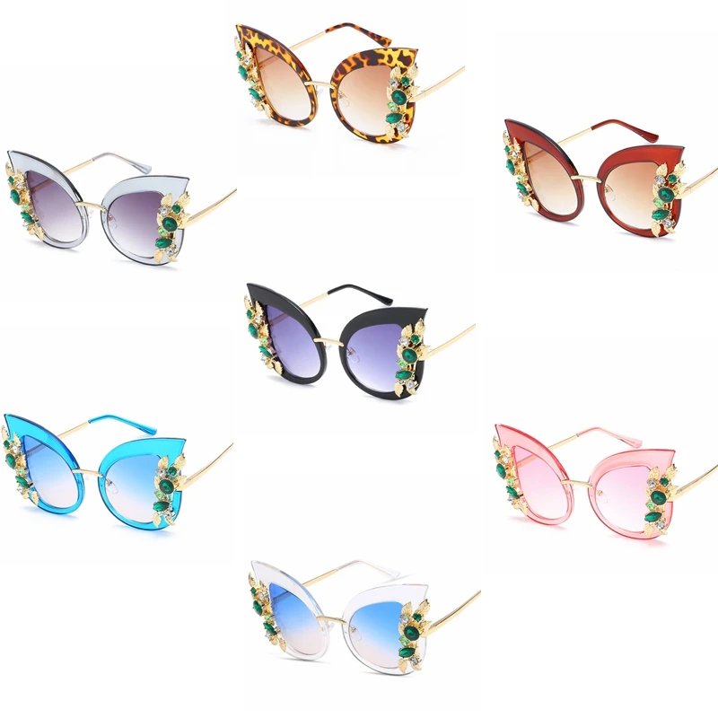 

Sunglasses Brand Luxury Oem Logo Cat Eye Diamond Sunglasses For Women Bling Sunglasses Rhinestone