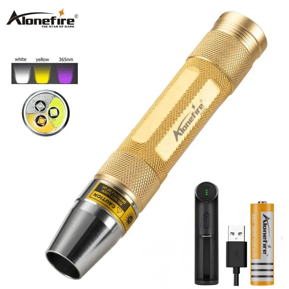 

AloneFire SV320 UV Yellow white 3 LED Flashlight Ultra violet 365nm Light Torch Jewelry amber Money Cat Dog Ore Detection 18650