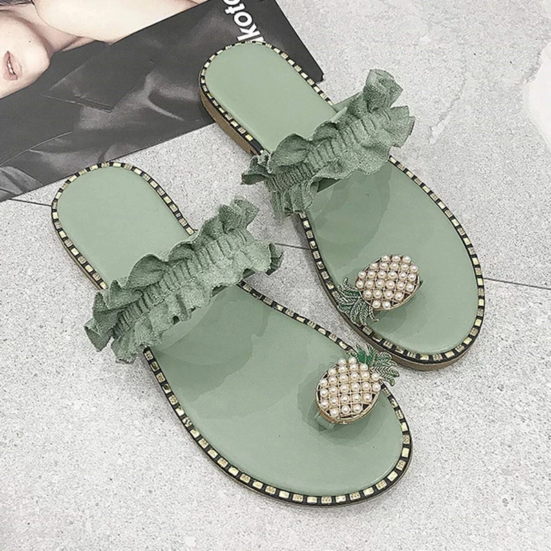 

Women Slipper Pineapple Pearl Flat Toe Bohemian Casual Shoes leisure Sandalias De Mujer Verano 2020, White, red, blue, green, purple, pink, orange, any color is available