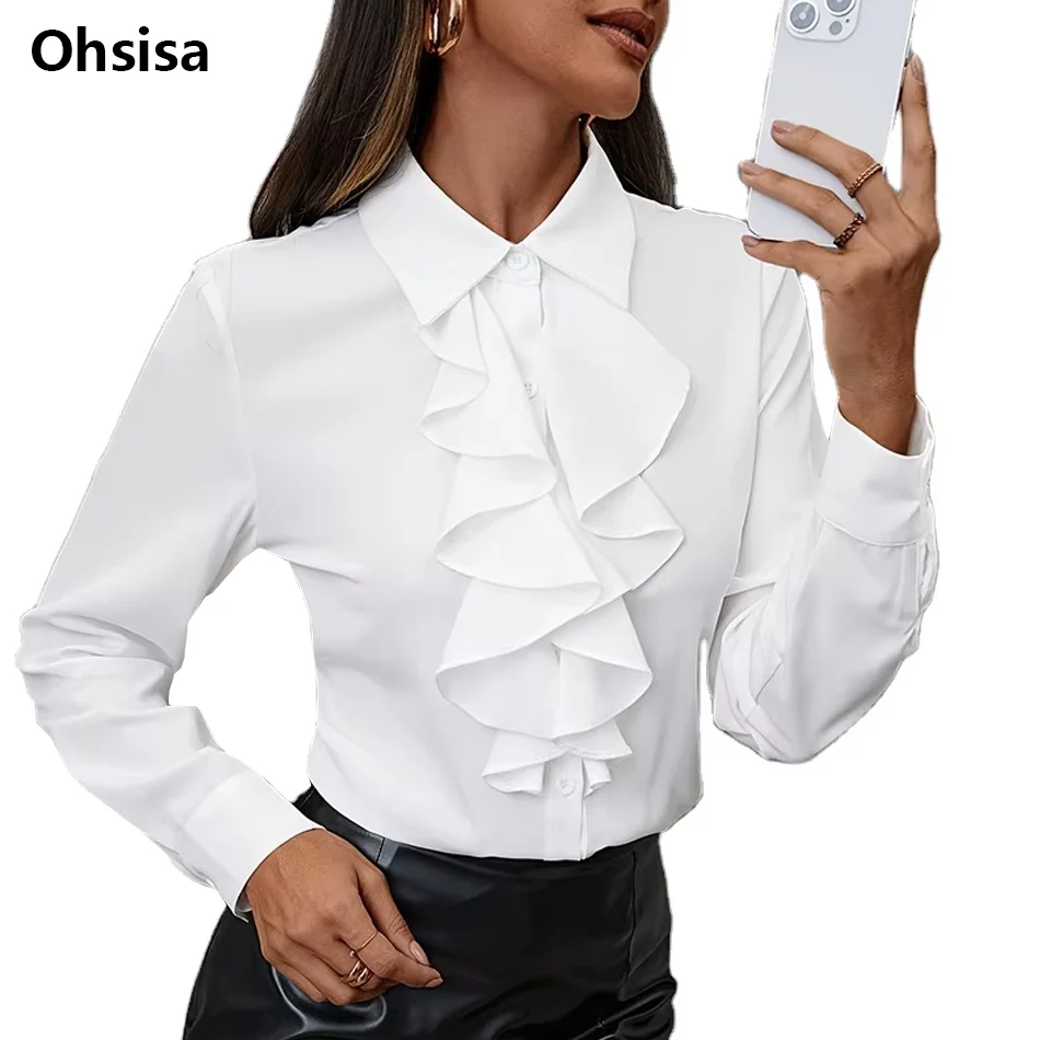 Ohsisa Long Sleeve Ruffle Blouse