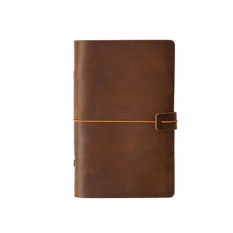 A6 Genuine Cowhide Leather Loose-Leaf Notebook 100 Sheets Retro Style European Printed Interior Handmade Office Business Diary