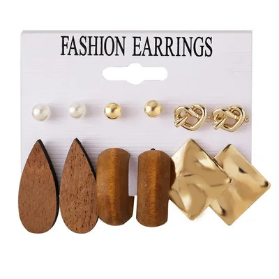 

Wholesale hot sale wood metal stud earrings jewelry set, As pic