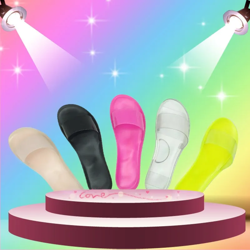 

2020 summer new large size crystal frosted flat slippers women's transparent slide slippers 37-42 large size