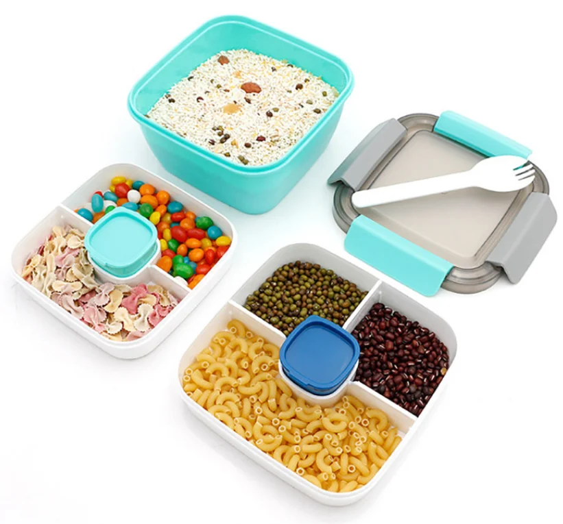 

Eco Friendly Two Layers plastic Leak-proof Durable Microwave Safe Compartment Bento Box Food Containers salad serving bowl, Customized color acceptable