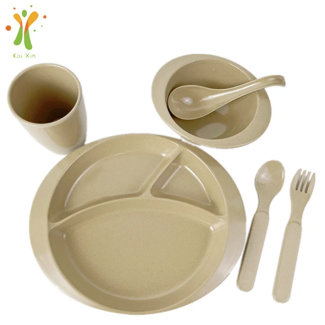 

2021 hot selling natural rice husk fiber plates and bowls dinnerware set for kids