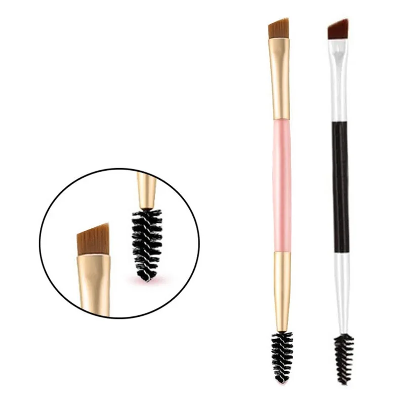 

Custom logo double side lash brow comb spoolie makeup brushes dual ended angled eyebrow brush, Black,pink