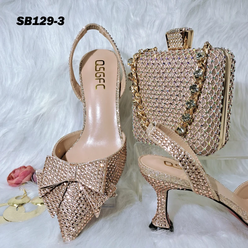 

2022 High quality design gold shoes and bags pu leather italian shoes and bag set