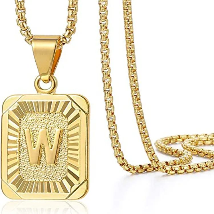 

Stainless Steel Hip Hop Men'S Necklace Square 26 English Capital Letters Pendant Cast On Both Sides