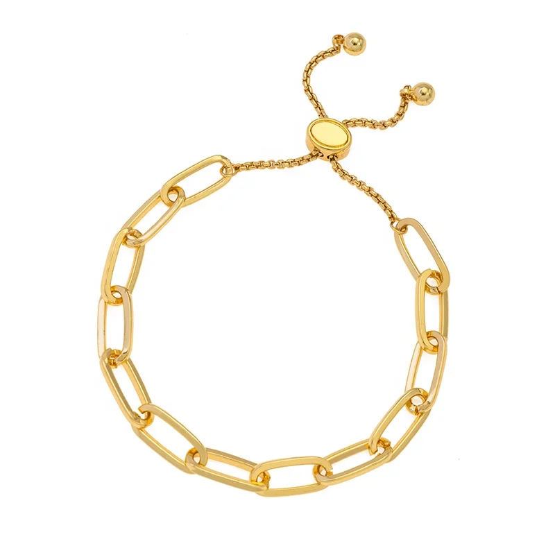 

14K 18k Gold Plated Paperclip Chain Link Bracelet for Women Girls Tiny box chain Adjustable Slider chain bracelet, Gold /rhodium