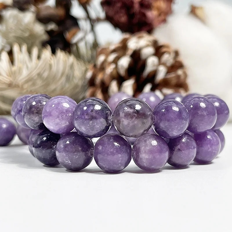 Wholesale Round Purple Lepidolite Beads for Necklace Bracelet DIY Design Natural Purple Lepidolite Stone Beads 15"