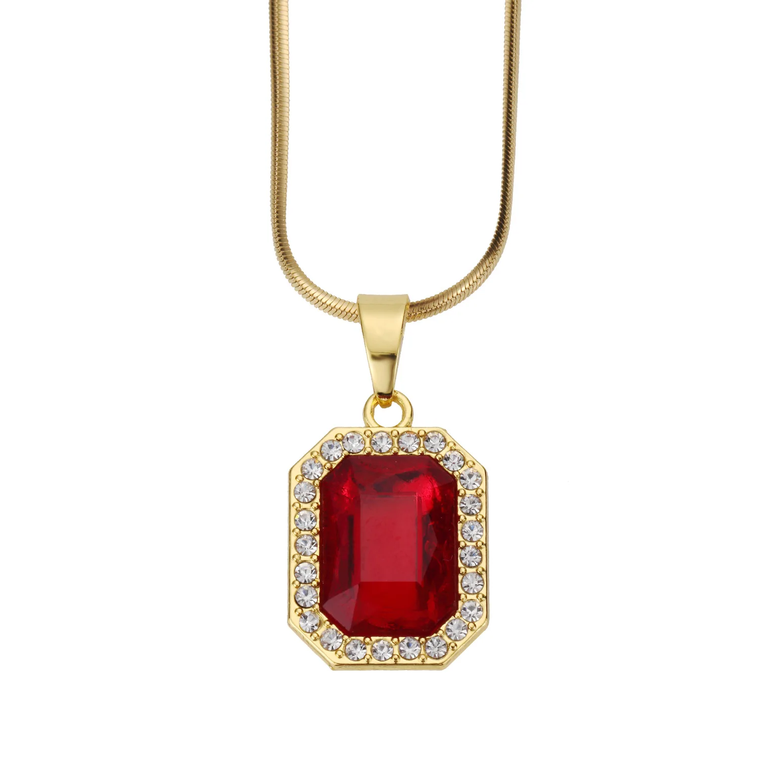 

Eskeem HipHop Jewelry Red Diamond Stainless Steel Octagon Ruby Pendant for Men and Women, Picture