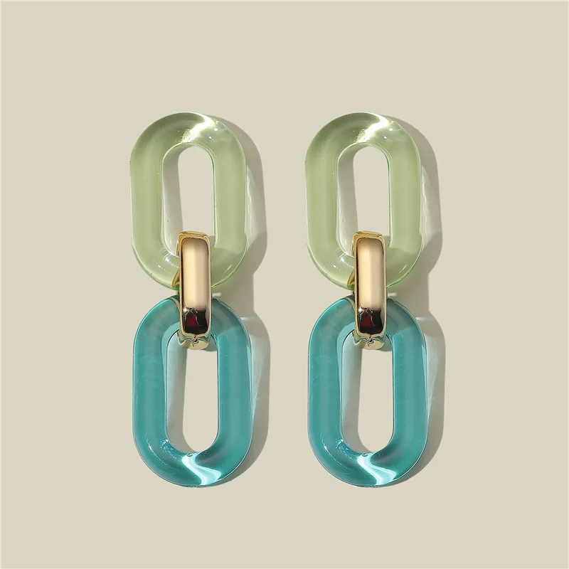 

Summer Candy Colors Geometric Square Link Chain Acrylic Drop Earrings Multi Colors Clear Resin Acrylic Link Chain Earrings