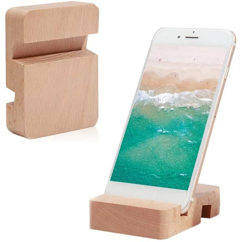 

Wholesale Custom Desk Mobile Phone Stand Wooden Cell Phone Holder, Natural