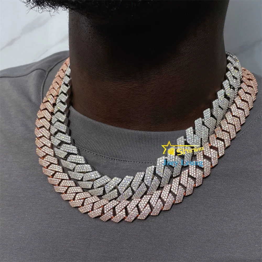 

Rappers Jewelry Gold Plated 925 Silver 3 Rows 14MM 15MM 18MM 20MM Moissanite Diamond Iced Out Cuban Link Chain Hip Hop Necklace