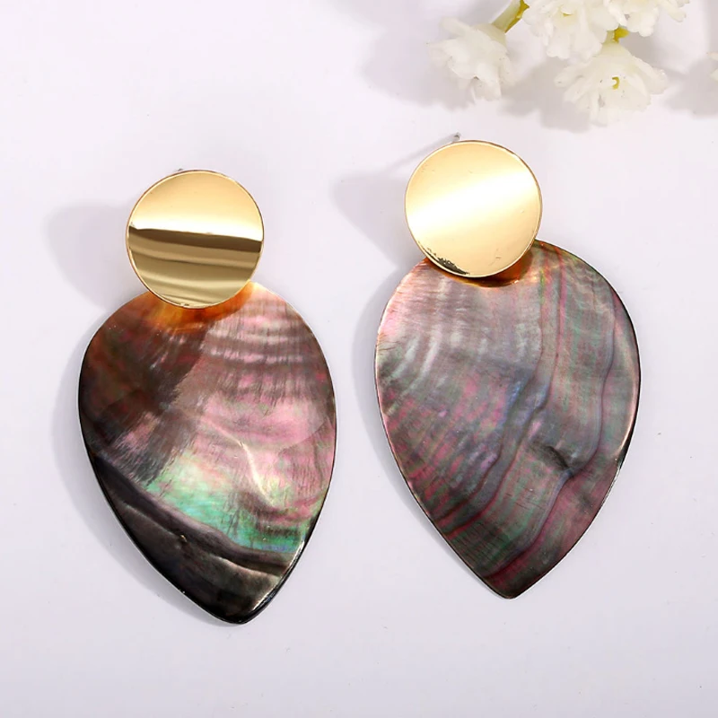 

Wholesale Hot Selling Natural Abalone Shell Earrings Geometric Natural Shell Earring, Gold, silver