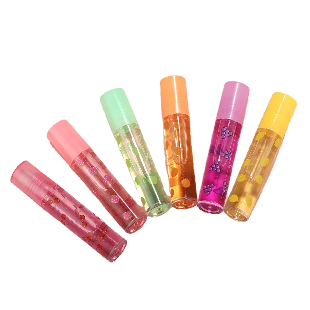 

6 Colors Random Clear Roll-on Fruit Water Toot Anti Dry Lip Oil Tube Glass oem Transparent Lip Glaze Moisturizing Lipgloss, As picture shown