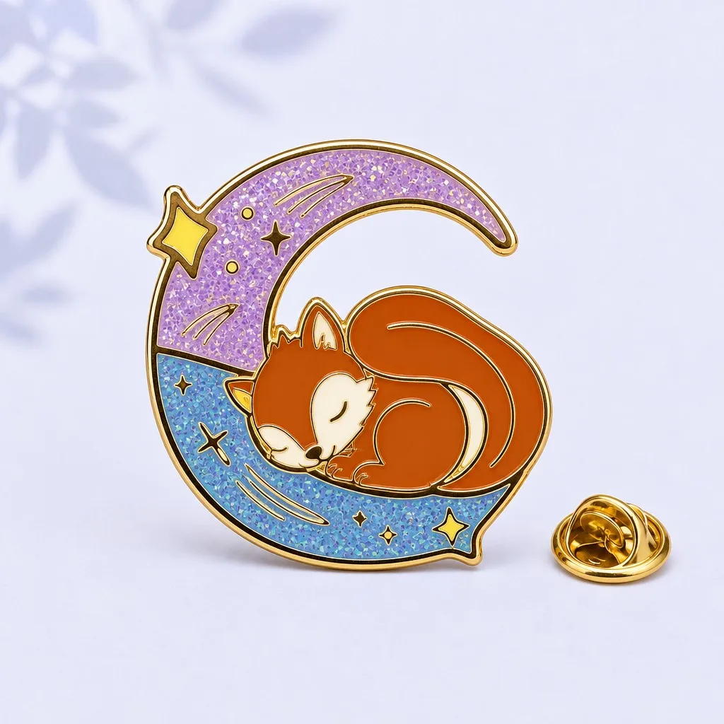 Curled Amber Fox Enamel Pin