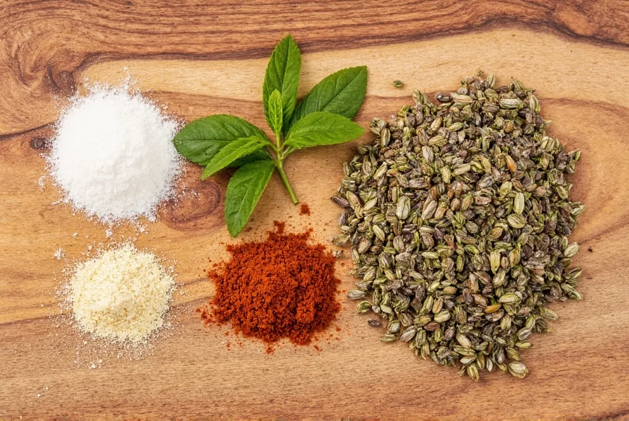 Olive oil and dried herbs on wooden table