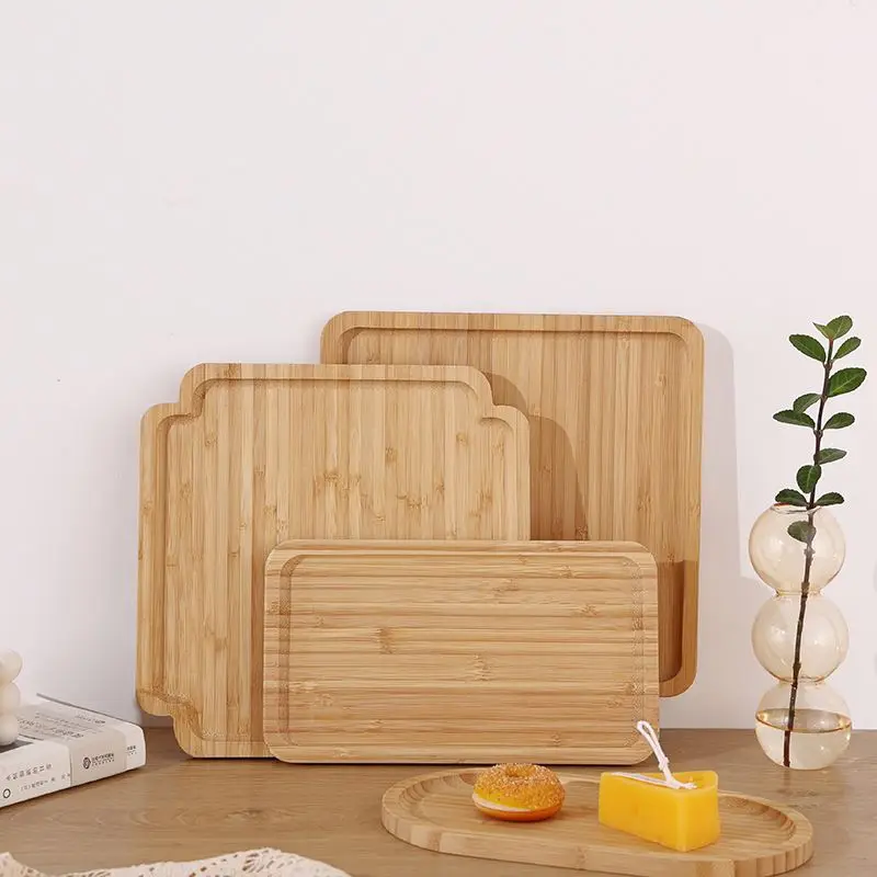 

High quality China custom wood crafts food serving tray wooden floating bamboo service rolling tray, Natural