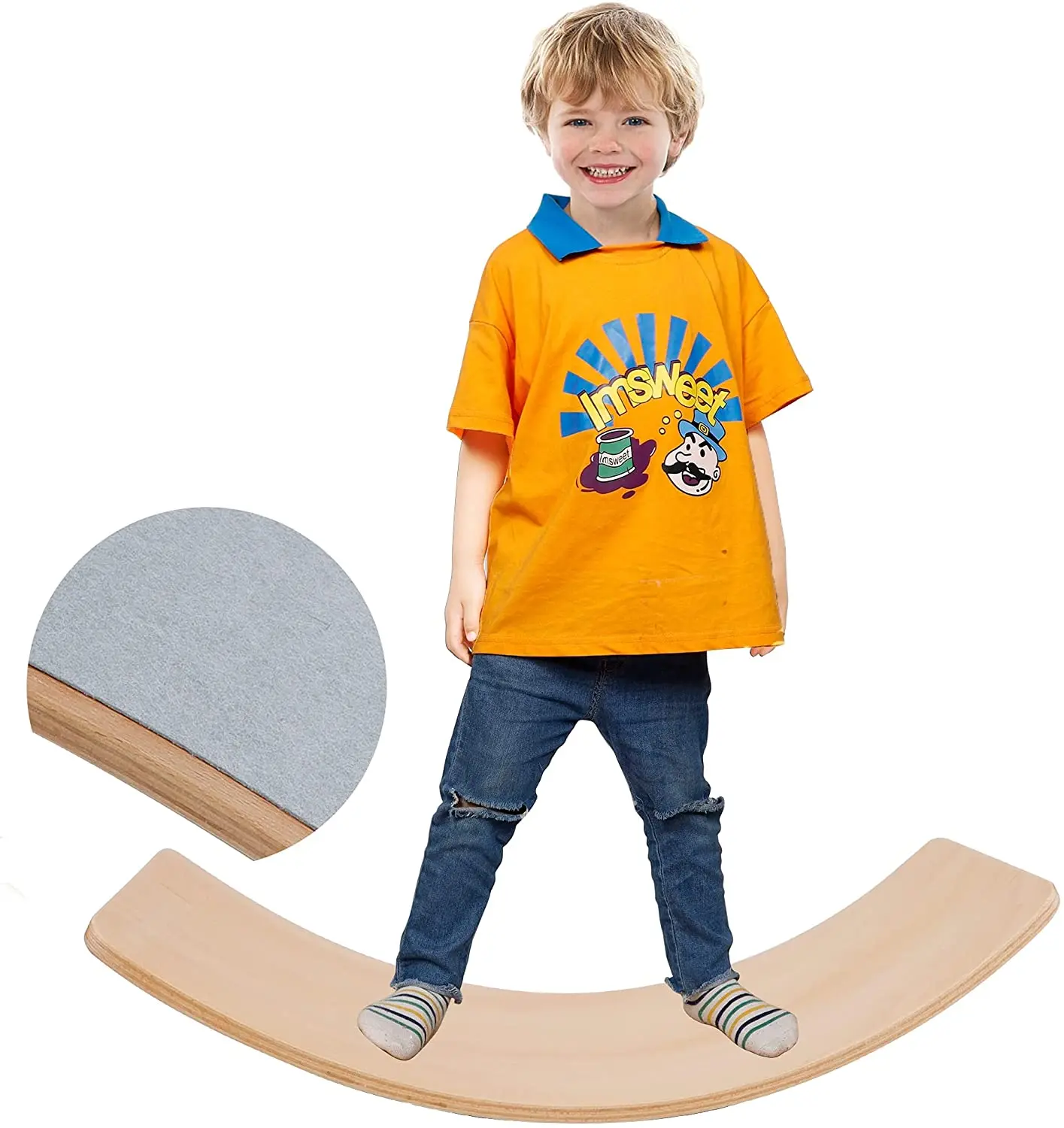 

XIHA Wooden Wobble Balance Board Kid Natural Wood Yoga Board Curvy Board Kids Toddler Open Ended Learning Toy Great Kids Learn, Natural wood or colored