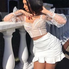 最新のデザイン 2020 セクシーなカジュアルメッシュ長袖クロップは女性シャツトップスドット印刷カスタマイズされた