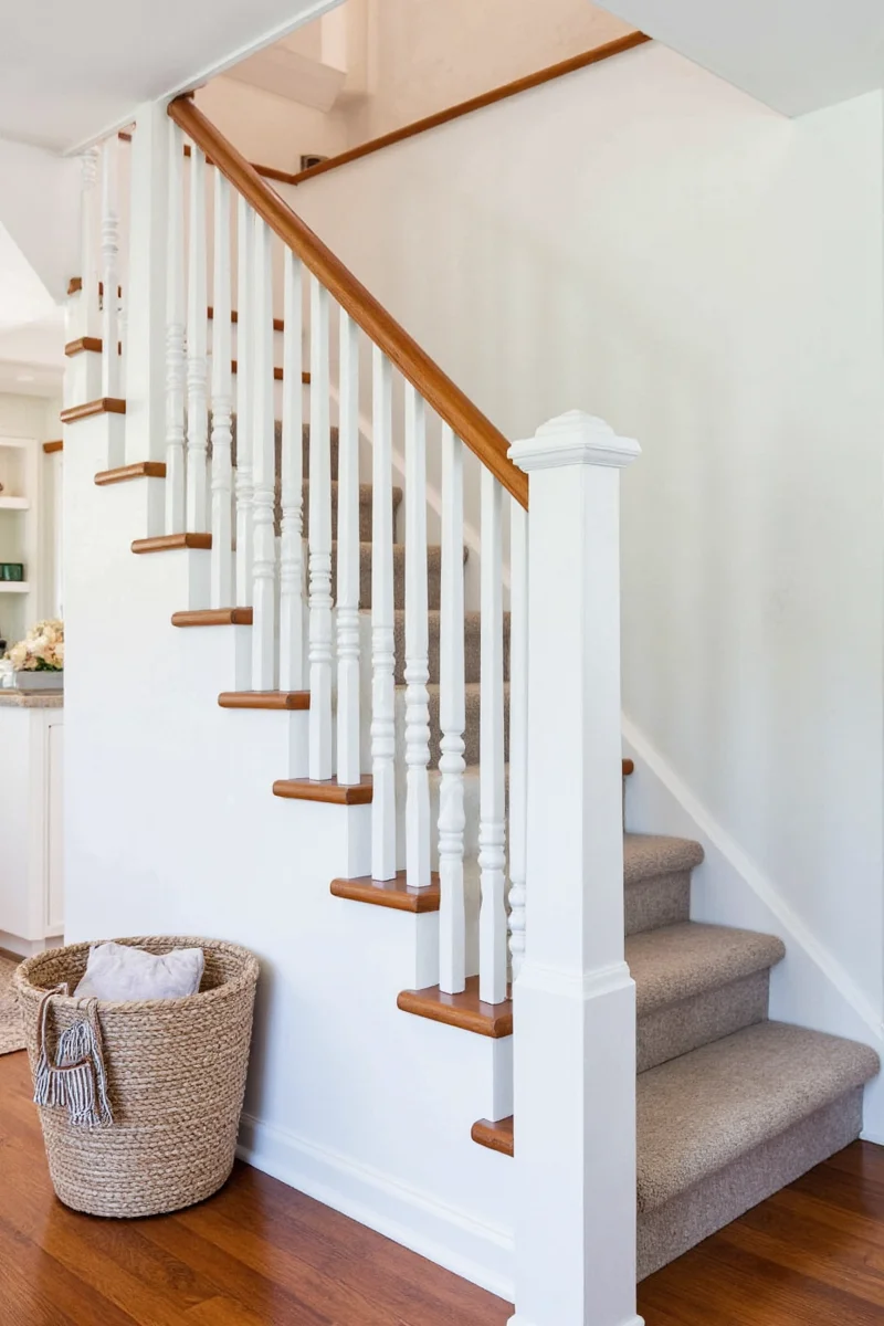 Painted stair risers with colorful geometric designs