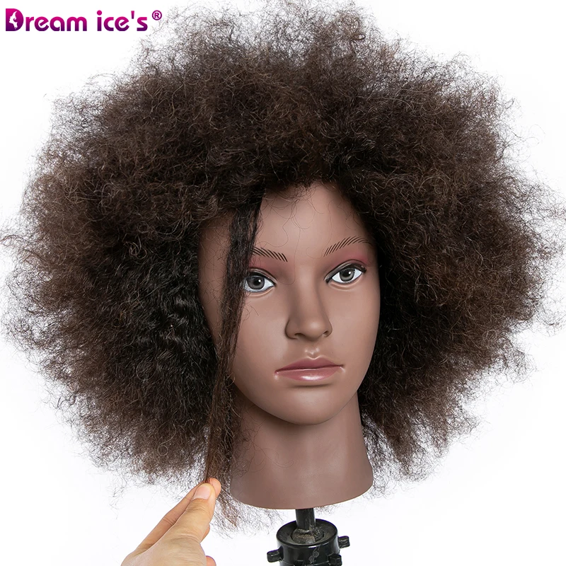 

Dream Ice's Hair Black Training Head Human Hair African American Salon Practice Hairdresser Training Mannequin Dummy Doll Head, #1b