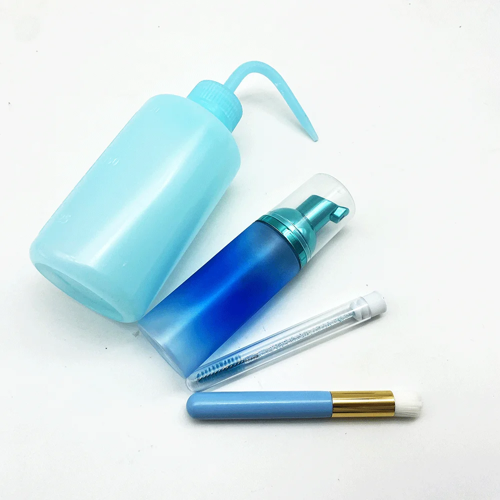 

wholesale Oil Free Eyelash Extension foam lash cleanser set With Wash Bottles 4 in 1 Gentle Eyelash Shampoo Kit
