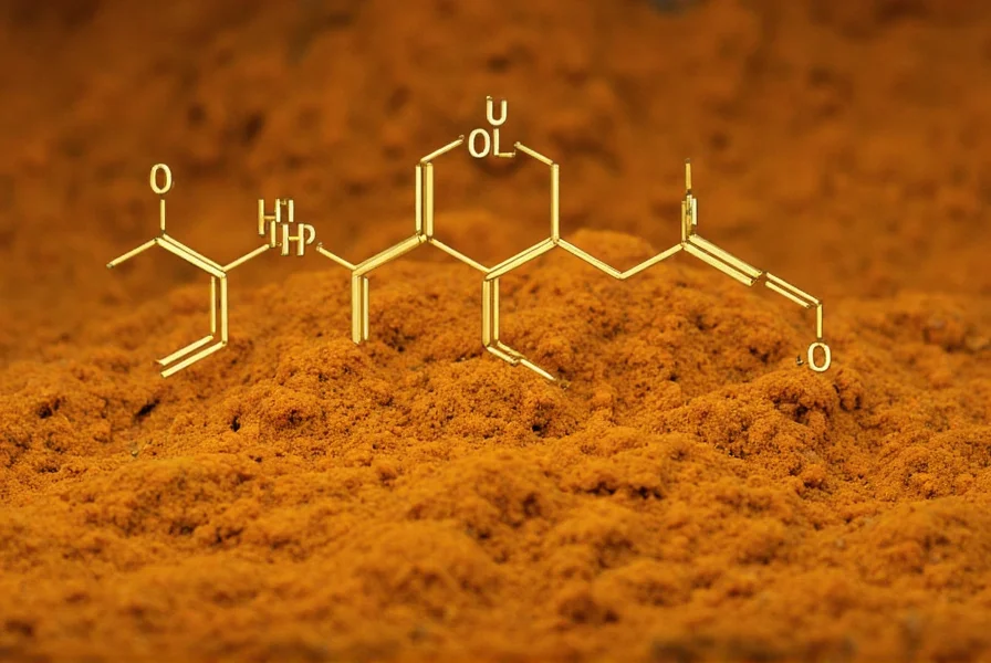 Scientific illustration showing chemical structure of curcumin in turmeric